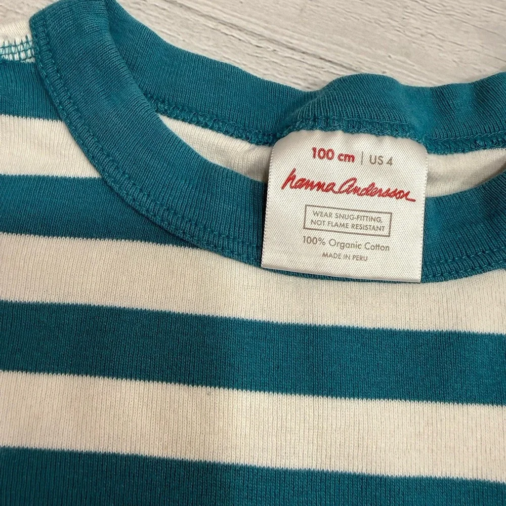 Hanna Andersson kids teal green stripe long John pajamas 100/4 ***play condition